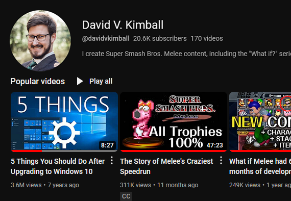 Youtube channel screenshot.